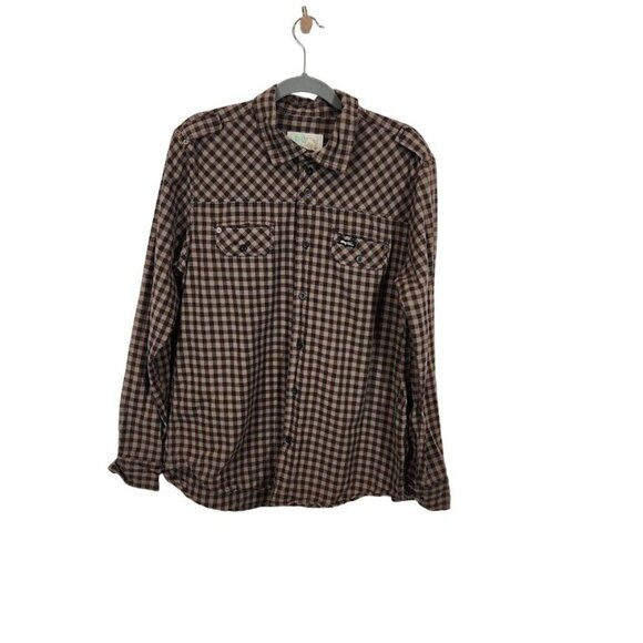 LRG Woven Men's Gingham Check‎ Button Down in Black and Tan - Size Medium - Picture 1 of 7